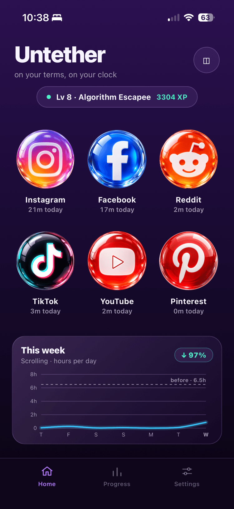 The home screen in full color, with saturated platform tiles.